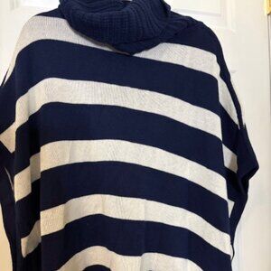 navy and white striped knit poncho